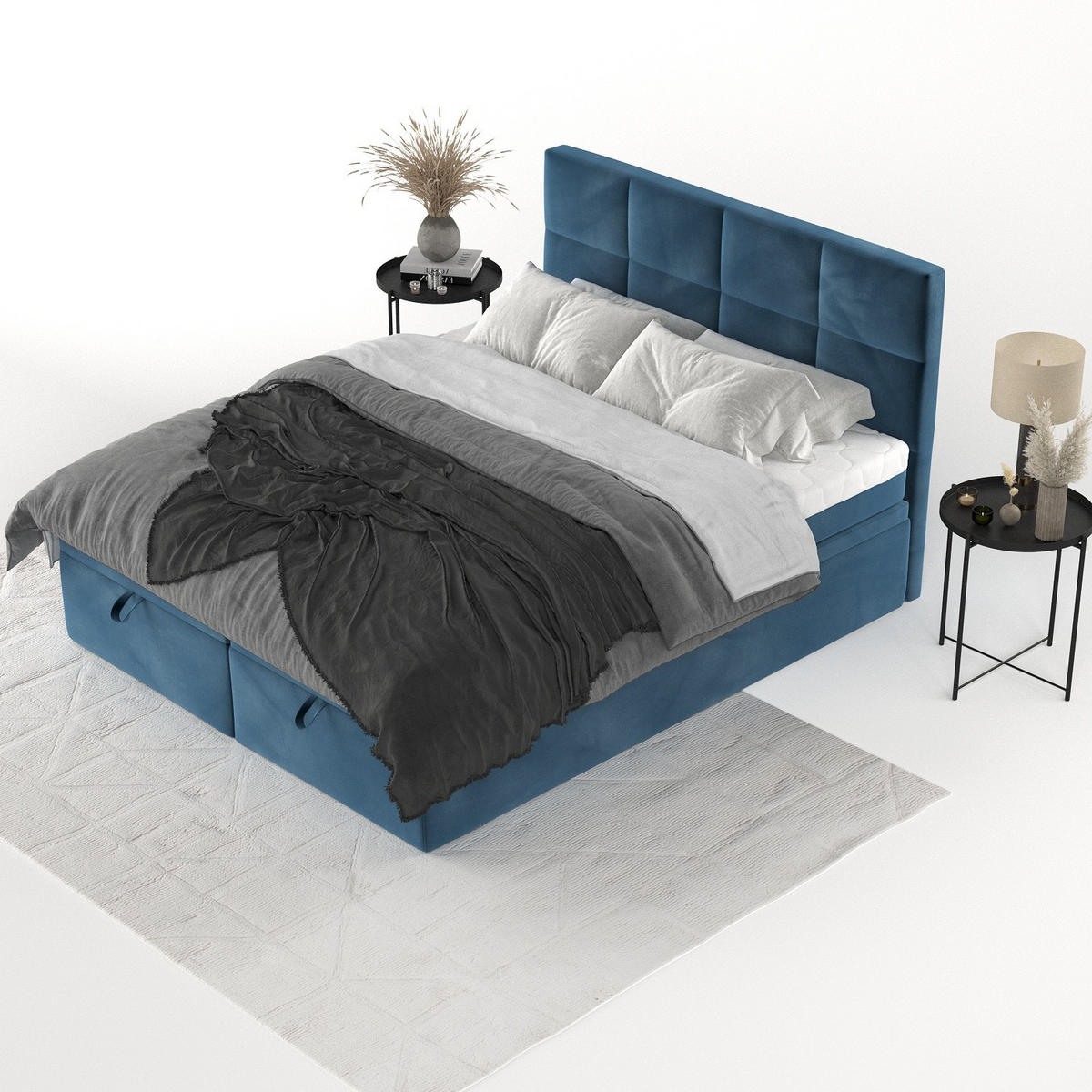 BOXBETT Tessa 200/200 cm Dunkelblau im Kronos Stoff - Schwarz/Dunkelblau, Holz/Holzwerkstoff (200/200cm) - AltaBeds