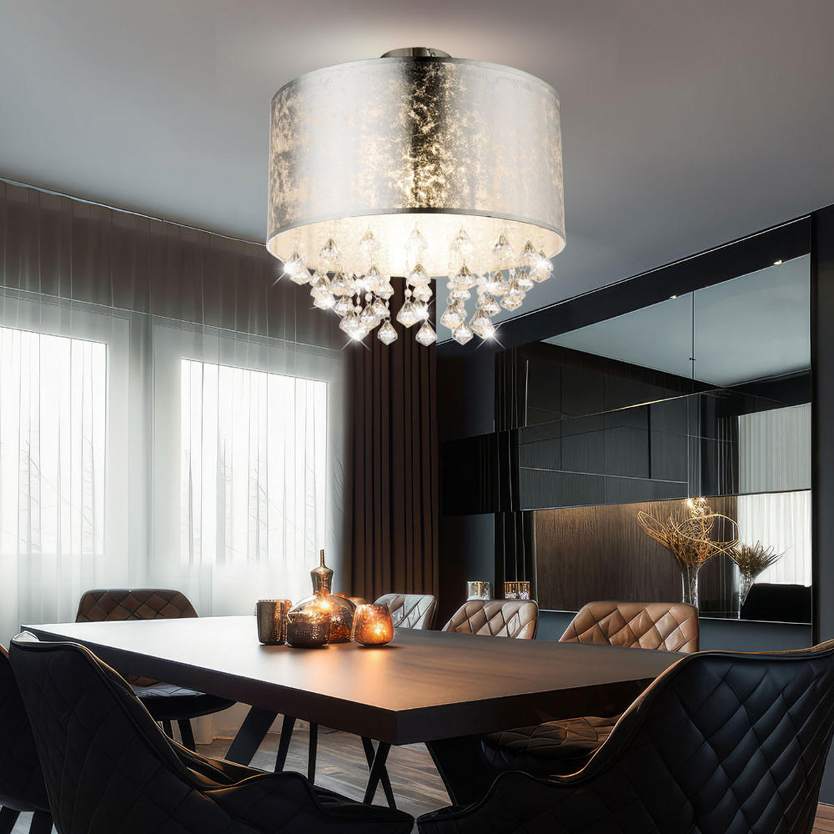 LED DECKENLEUCHTE Kristalle Silber - Silberfarben, Metall (30/30/31cm) - Globo Lighting