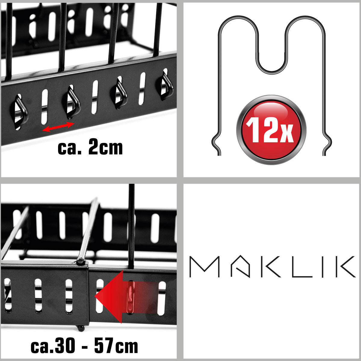 PFANNEN-ORGANIZER 19,5/57/18,5 cm mit 12 Ablagen - Schwarz, Metall (19.5/18.5/57cm) - MAKLIK