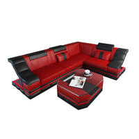 COUCH Bianchi Rot Schwarz Büffelleder - Rot, Leder (271/196cm)