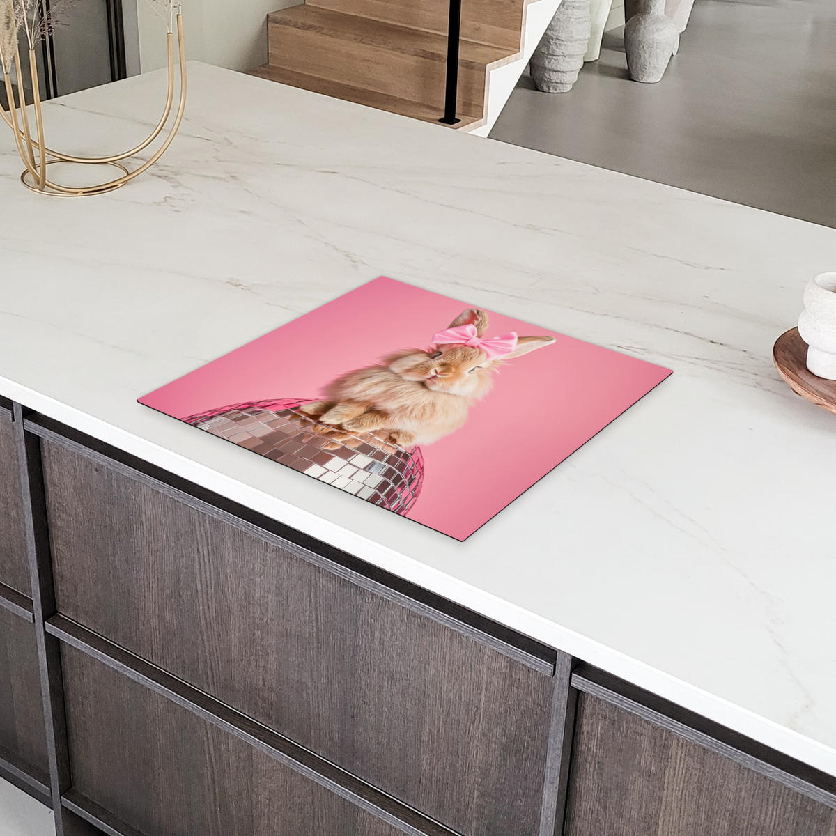 HERDABDECKPLATTE Schleife - Discoball - Kaninchen Abdeckung Ceranfeld 59x51 cm - Pink, Kunststoff (59/51/0.2cm) - MuchoWow