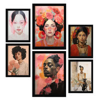 POSTER Set Mit 6 Porträtmodelle In Vielseitiger Stil A3 & A4 Schwarzer Rahmen - Schwarz, Papier (29/3cm) - Nacnic