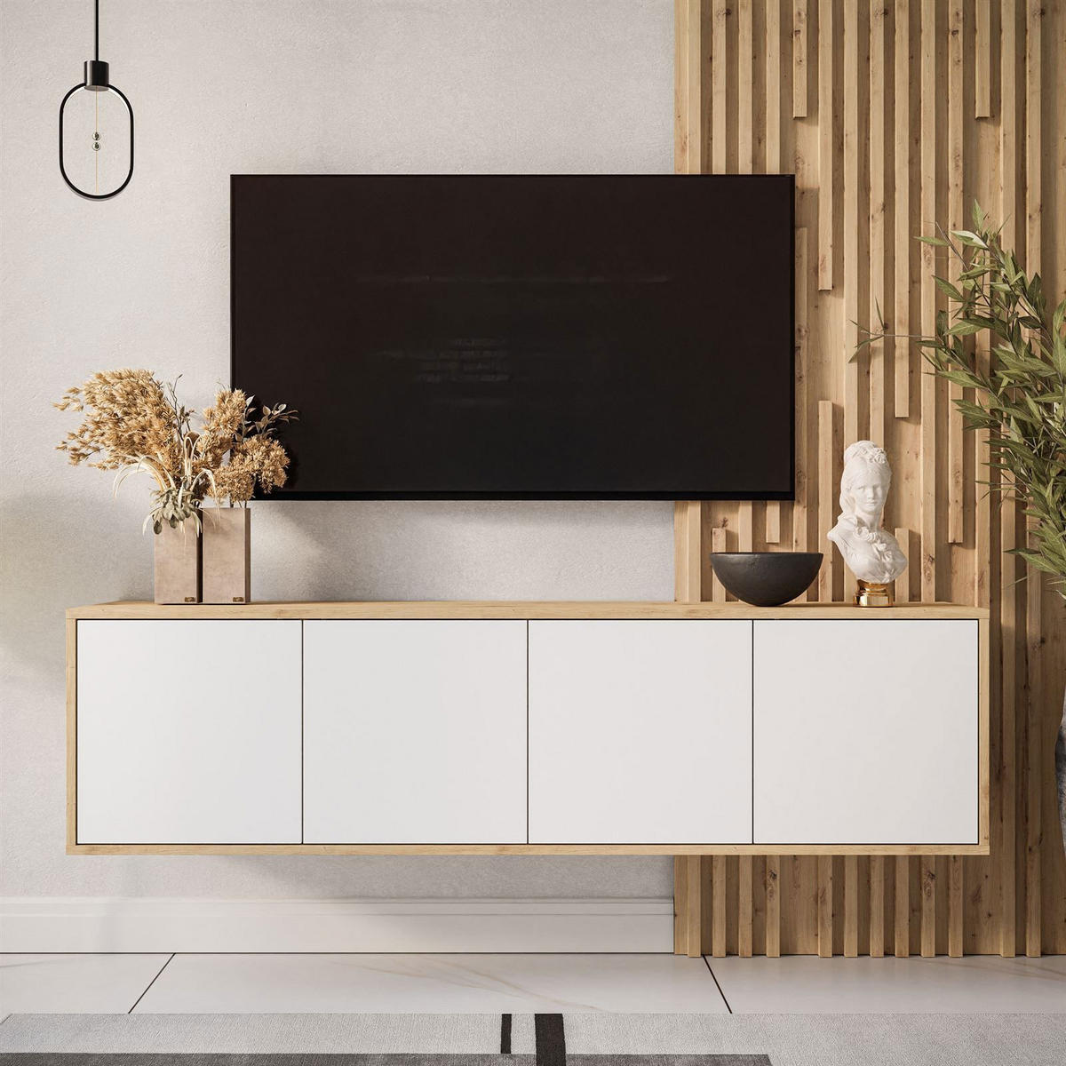 TV-ELEMENT SANAYI Hängend Eiche Artisan/Weiß - Weiß, Holzwerkstoff (156/41/38cm) - Lookway