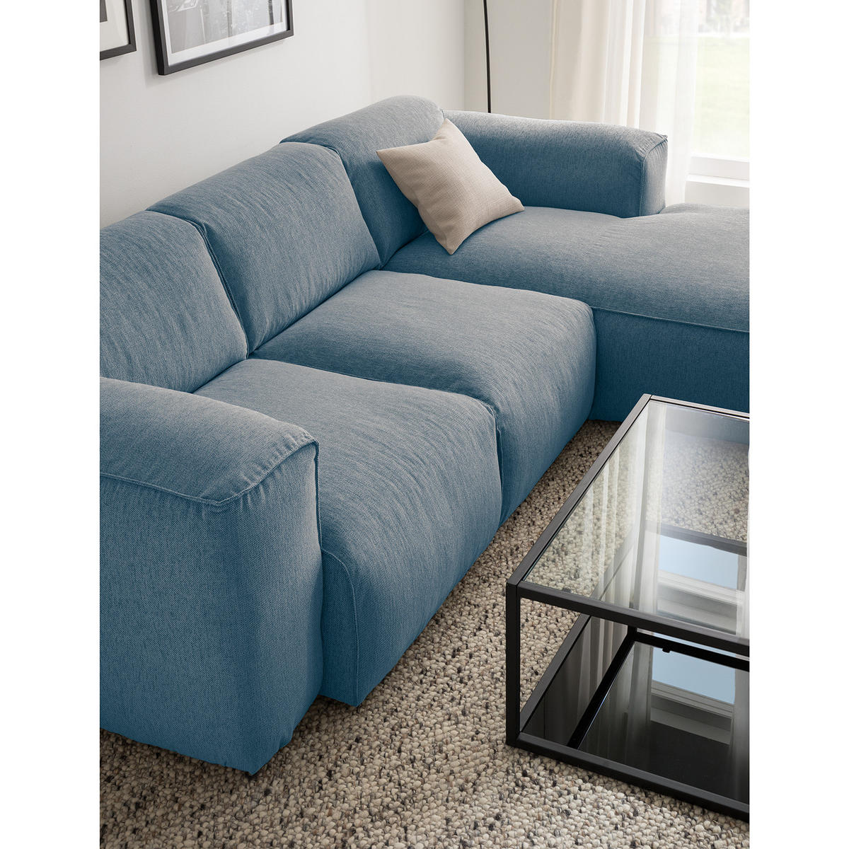 3-SITZER ECKSOFA mit Longchair - Blaugrau/Schwarz, Kunststoff/Textil (251/173cm) - home24