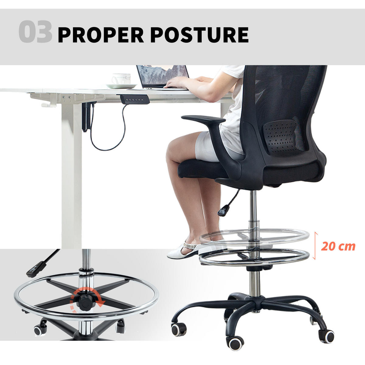 BÜROSTUHL Schreibtischstuhl mit verstellbarer Fußring Lendenwirbelstütze Schwarz - Schwarz, Textil (59/119/62cm) - HOMCOM