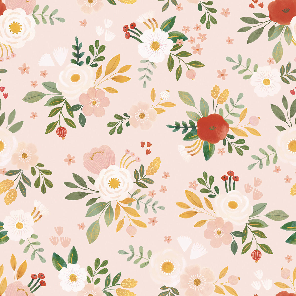 VLIESTAPETE Alysse, hübsche Blumensträuße 50 cm x 10 m, rosa - Pink/Rosa, Papier (1000/50cm) - Lilipinso