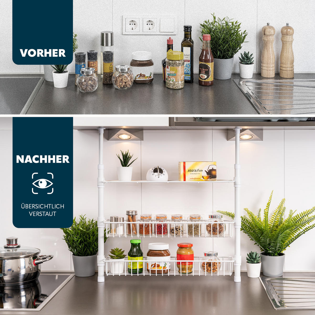 TELESKOP-GEWÜRZREGAL, weiß, Metall - Weiß, Metall (55/80/14cm) - bremermann