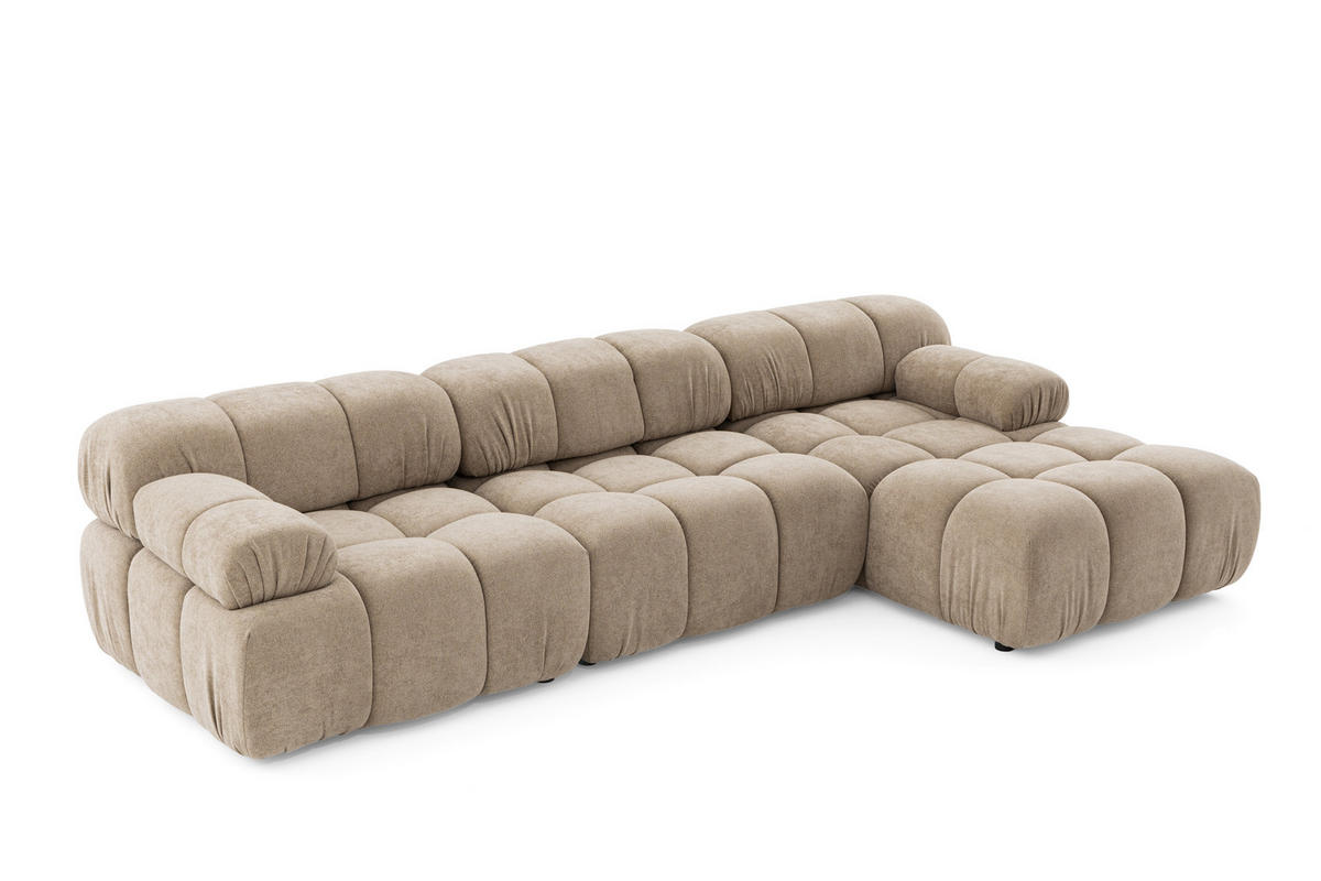 MODULARES Ecksofa MOMENTUM L, Rechts, Breite 282 cm, strukturierter Stoff, Beige - Chromfarben/Beige, Holz/Textil (155/282cm) - Muffo