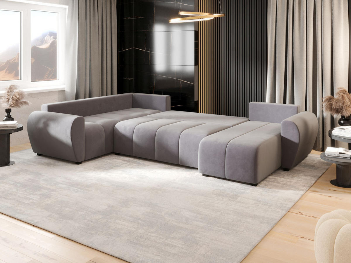 WOHNLANDSCHAFT MOLISA U PLUS Itaka 50 Rechts mit Schlaffunktion - Grau, Textil (303/82/208cm) - Bedante