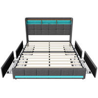 DOPPELBETT 140 x 190 cm mit 4 Schubladen, LED-Kopfteil, USB-/Typ-C-Anschlüssen, Leinen und Lattenrost, grau - Grau, Holzwerkstoff/Textil