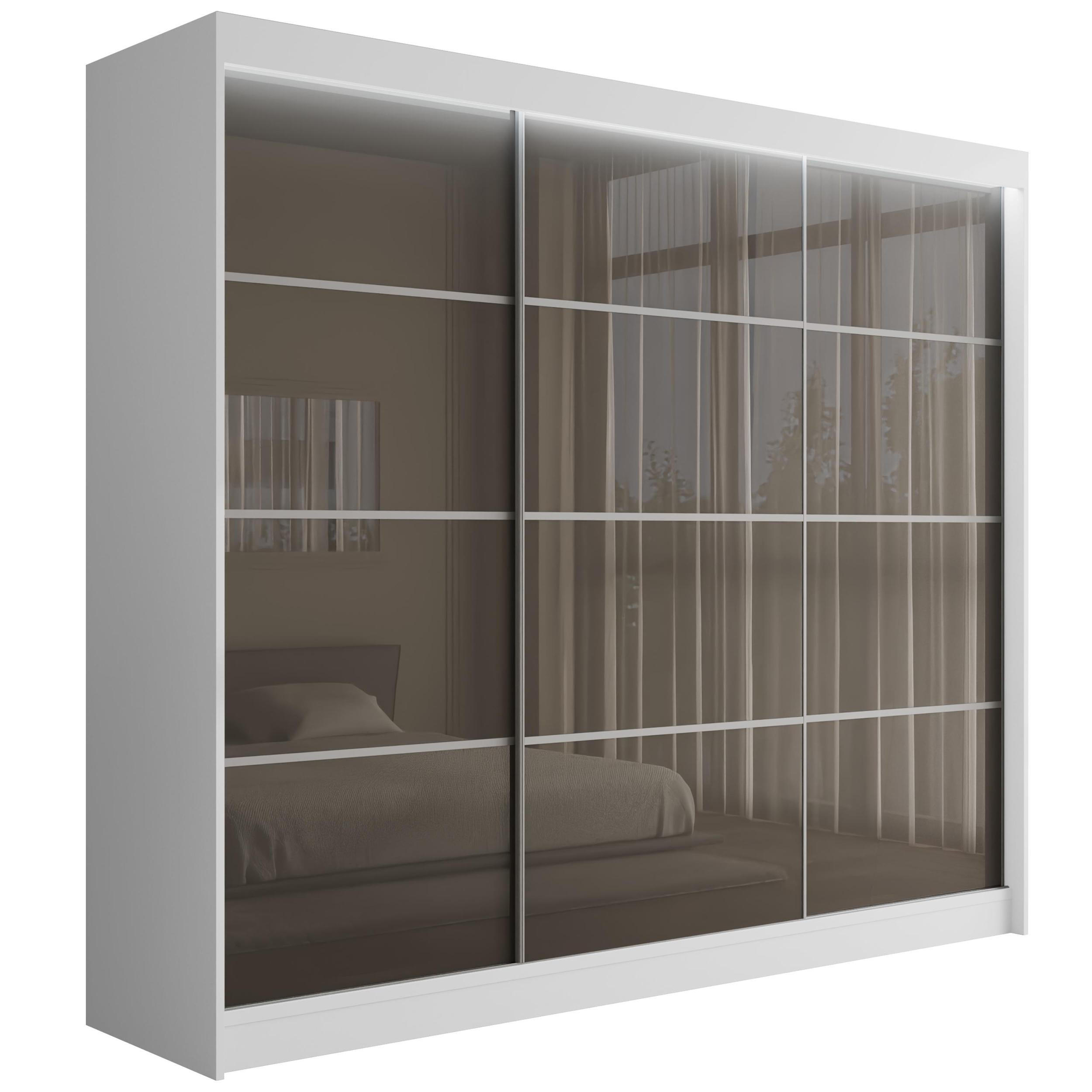 KLEIDERSCHRANK PEKA III mit LED - 250 cm - Weiß|Grau - Weiß/Grau, Holzwerkstoff (250/215/61cm) - ALTDECOR