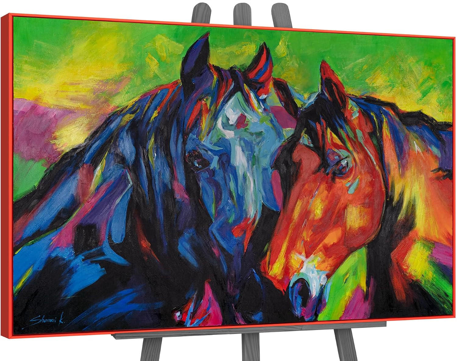 GEMÄLDE Vielfarbige Mähnen Schattenfugenrahmen Rot 120x80 cm - Rot, Holz (120/80cm) - YS-art gallery