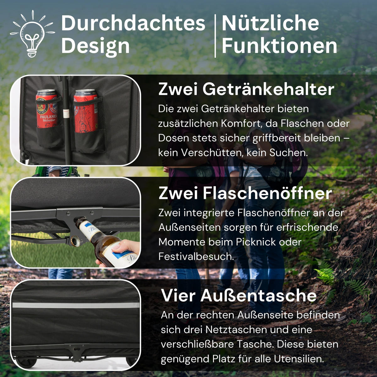 BOLLERWAGEN faltbar 120L - Schwarz, Kunststoff (47/94/86cm) - Albatros