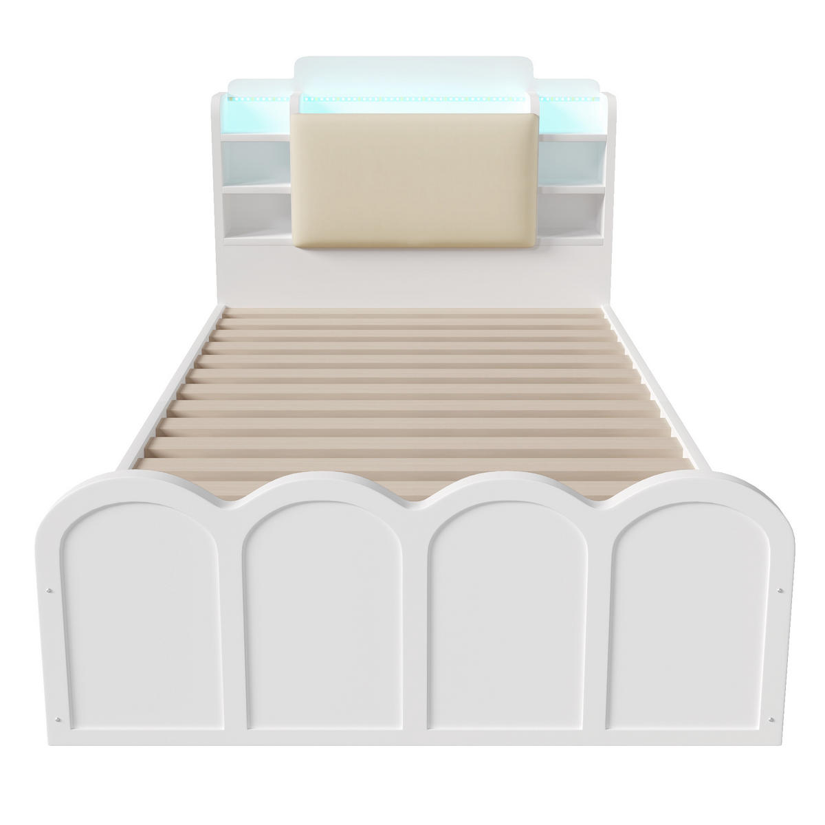 BETT 90/200 cm in Weiß mit Bettkasten, LED und USB/Type-C Massivholz Kinderdesign - Weiß, Holzwerkstoff/Textil (90/200cm) - STILVORA