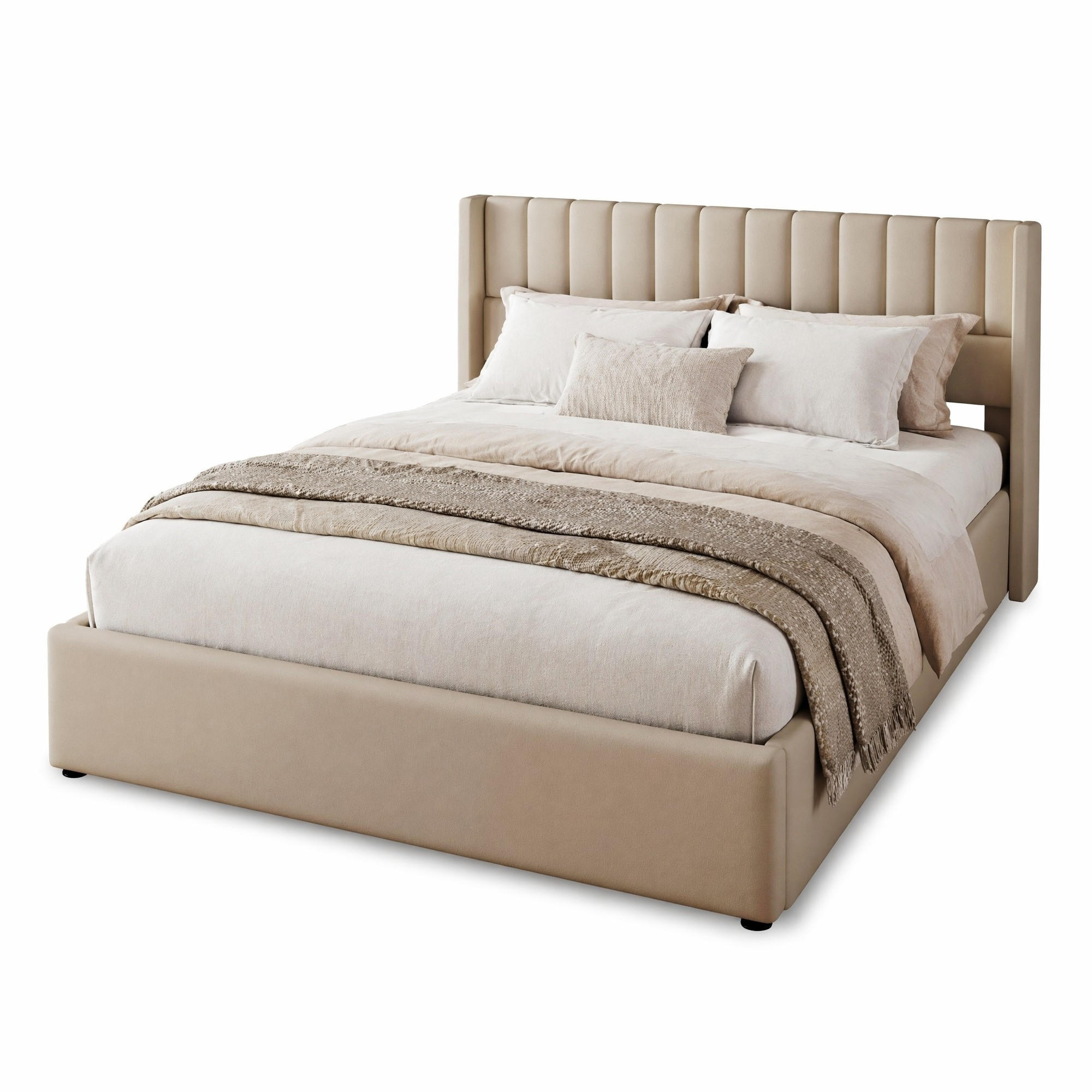 POLSTERBETT 180/200 cm in Beige mit Bettkasten und gepolstertem Kopfteil Leinenbezug - Beige, Holzwerkstoff/Textil (180/200cm) - CHICFURN