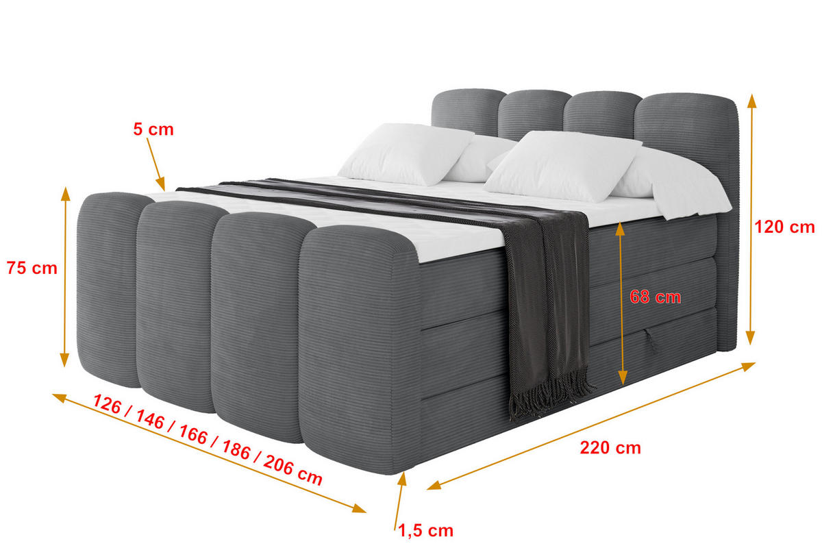 BOXBETT mit Matratze H3|H4 - NINA-Z KING - 140x200 cm - Dunkelgrau - Taupe, Holzwerkstoff (140/200cm) - ALTDECOR