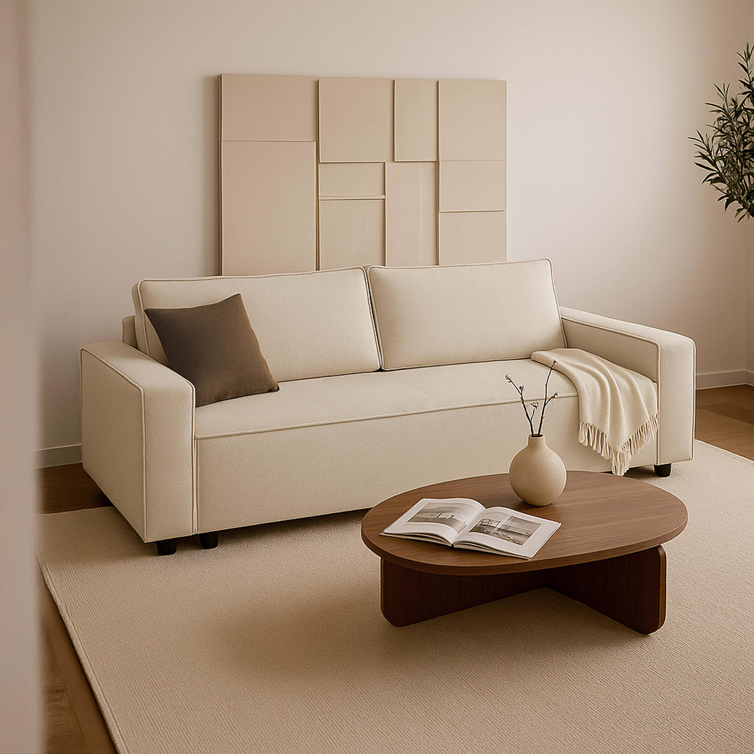 SOFA 3-Sitzer, Beigefarbe - Beige, Textil (93/82/220cm) - Oviala