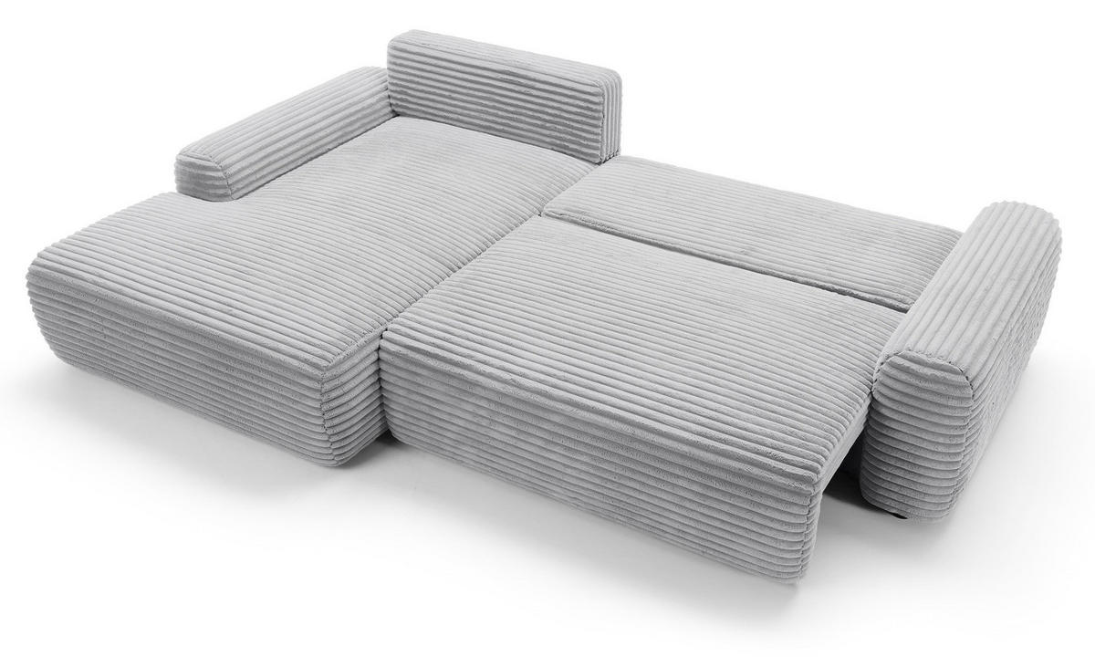 ECKSOFA 260 cm Cantara mit Cordstoff, Bettkasten, Links, Grau - Grau, Holz (264/162cm) - Emporius