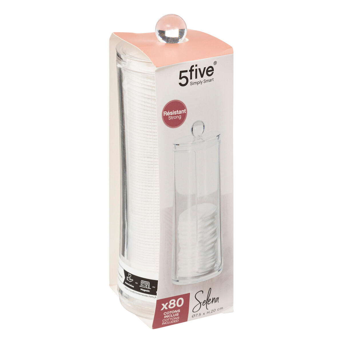 WATTEPADSSPENDER Selena mit 80 Wattepads, Kunststoff, 7.5 x 20 cm - Beige, Kunststoff (7.5/20/7.5cm) - 5five Simply Smart