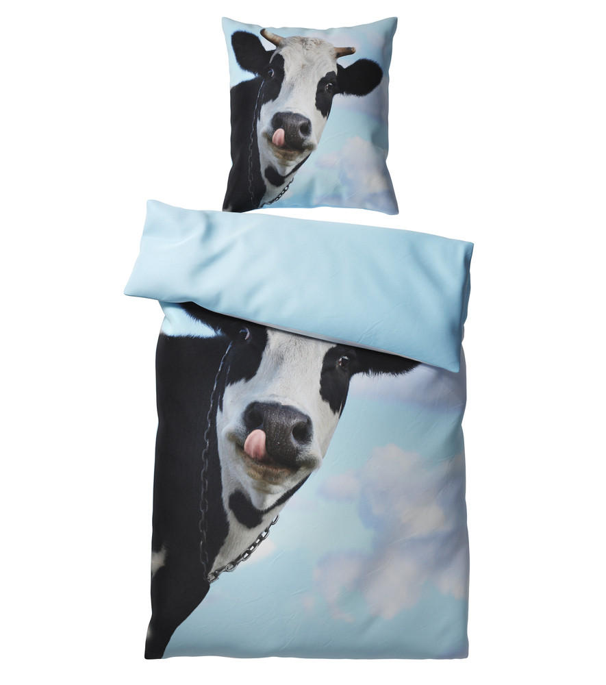 BETTWÄSCHE 2-teilig Kuhkopf - Blau, Naturmaterialien (135/200cm) - Sanilo