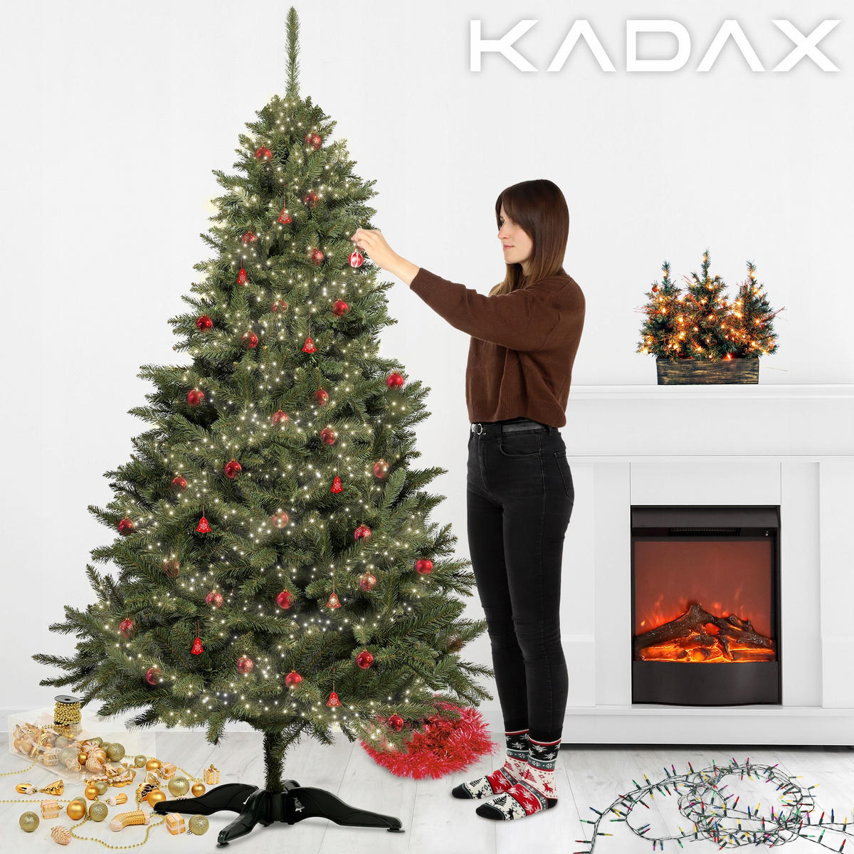 KADAX Künstlicher Weihnachtsbaum Fichte 220 cm Naturkaukasisch - Grün, Holz/Kunststoff (220cm) - KADAX
