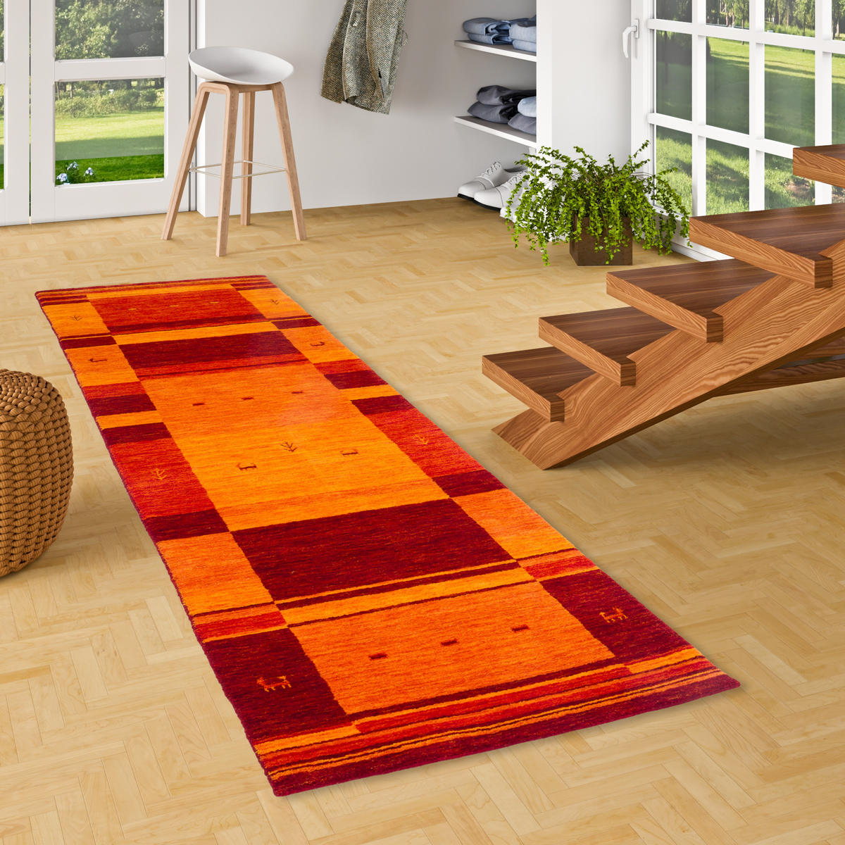 NATUR WOLLE TEPPICH GABBEH ESTA LÄUFER - Rot, Textil (90/160cm) - Pergamon