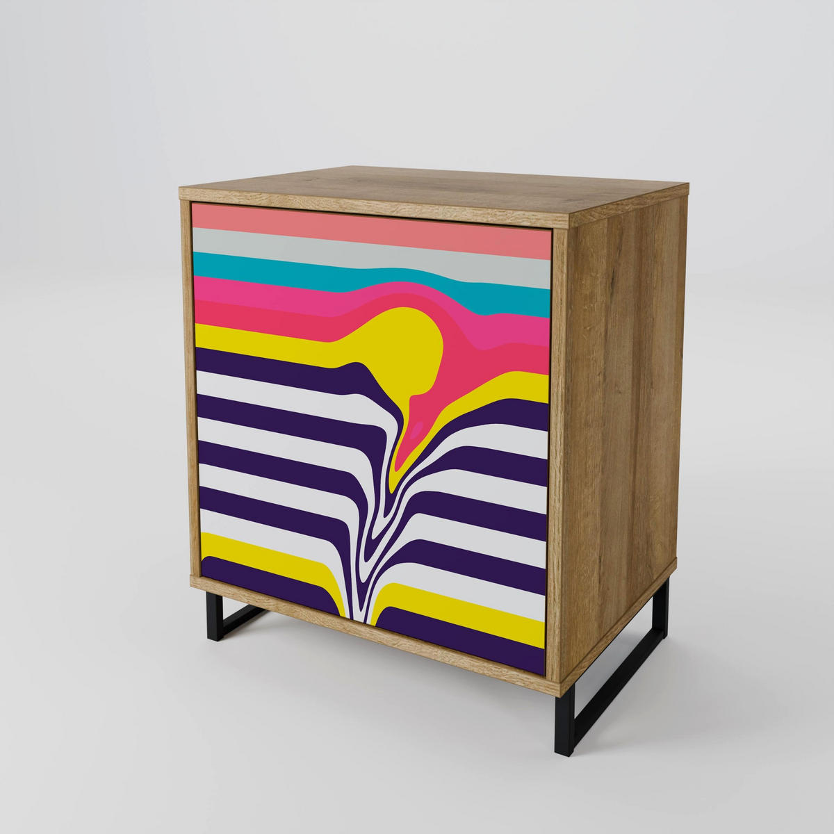 SIDEBOARD TONE COLLAPSE, Eichefarben, 57,5x42x70,5 cm, Schwarze Metall-Sternfüße - Eichefarben/Multicolor, Holzwerkstoff/Metall (57.5/70.5/42cm) - SpaceRebels