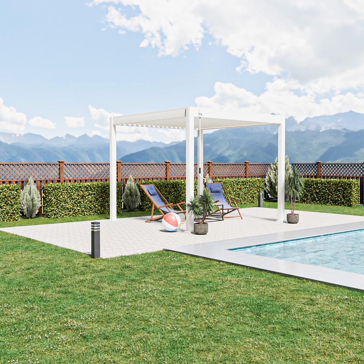 PERGOLA Terrassenüberdachung Trumpf | Alu-Stahl | Lamellendach | 3 x 3 M | weiss | freistehend - Weiß, Metall (300/255/300cm) - PergoLine