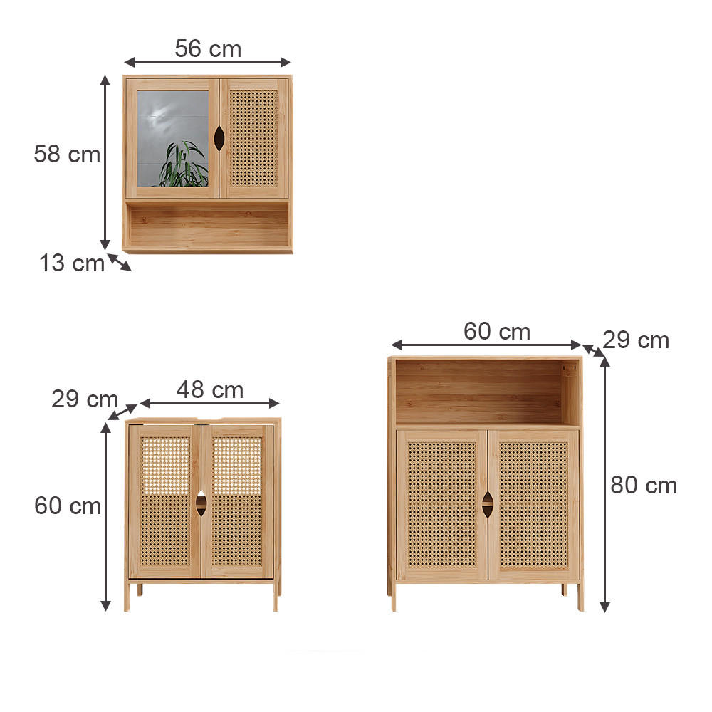 BADMÖBEL-SET Liora Bambus 3 Teile - Grün, Holzwerkstoff (48/60/29cm) - Vicco
