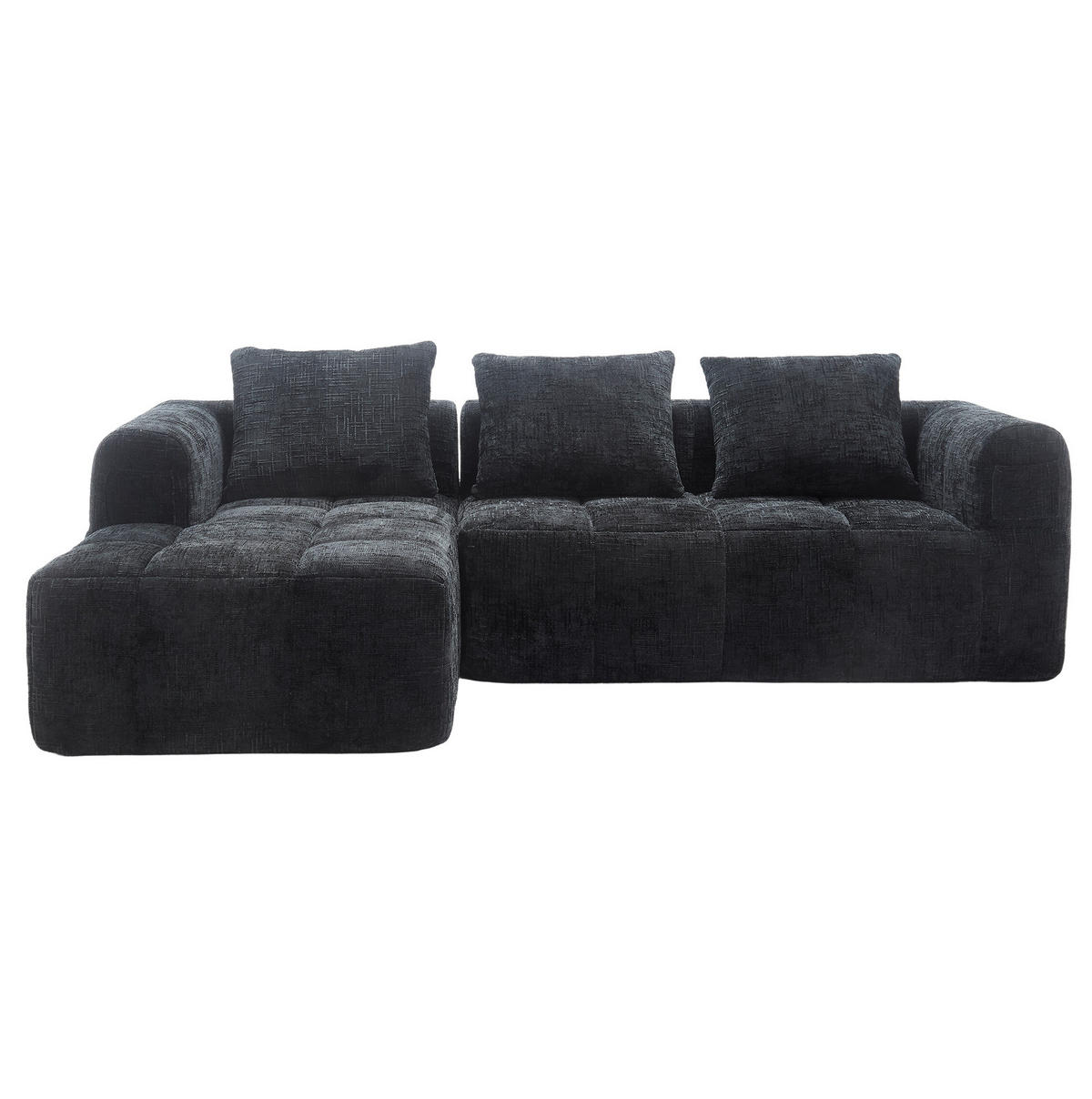 ECKSOFA 250/158/60 cm schwarz aus Chenille mit Chaiselongue - Schwarz, Textil (250/158cm) - OKWISH
