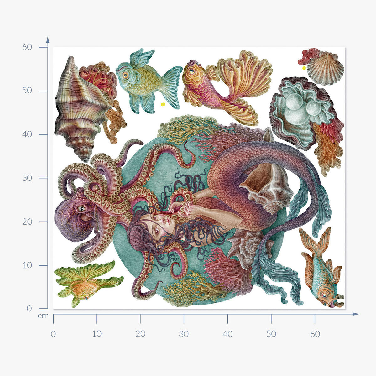 WANDAUFKLEBER 60x67cm - Unterwasser-Meerjungfrauen - Multicolor, Kunststoff (60/67/0.1cm) - Wallfluent