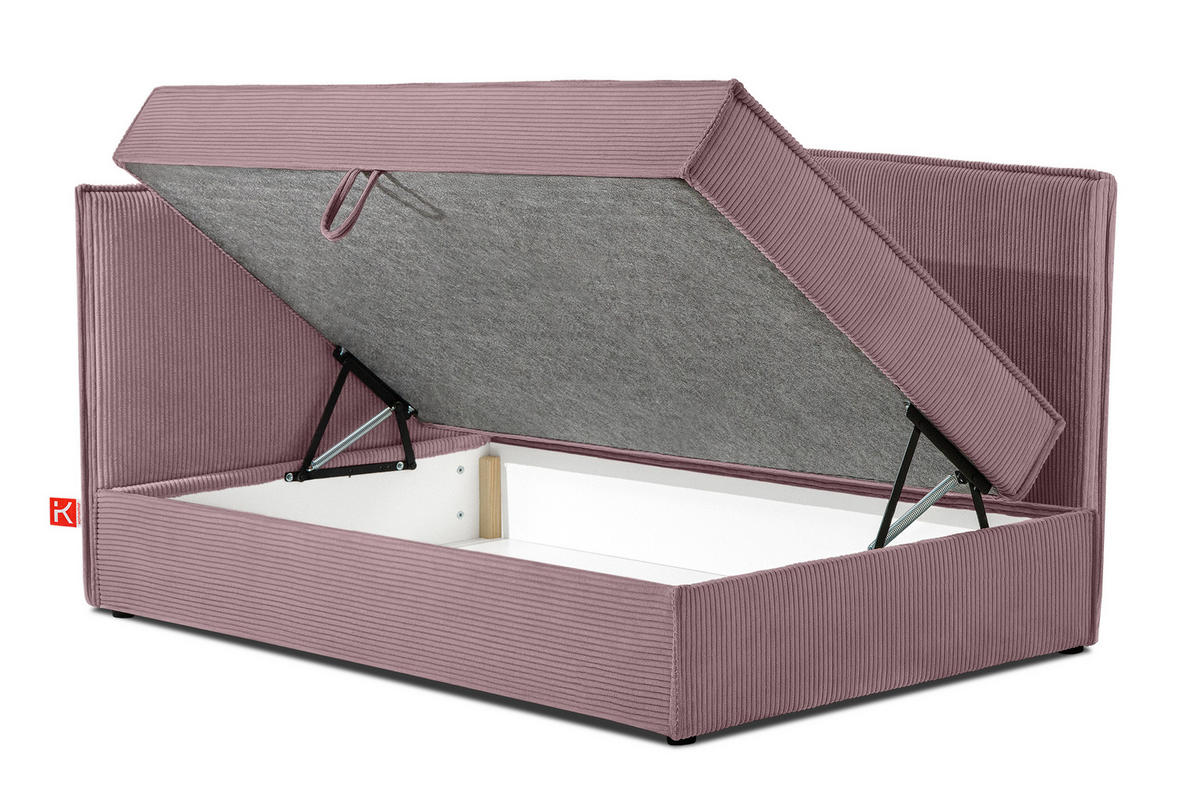 JUGENDBETT ROTI Einzelbett mit Bettkasten, 90x200cm, Bett mit Bonellmatratze, mit Rückenlehne - Lila/Schwarz, Holz/Holzwerkstoff (92/200cm) - KONSIMO®
