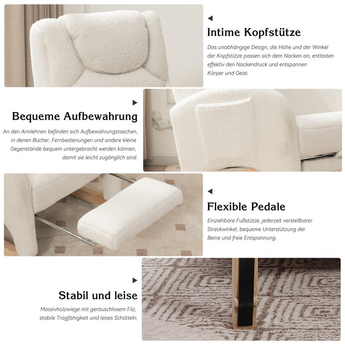 SCHAUKELSESSEL weißer Teddy-Stoff - Weiß, Kunststoff (125/101/66cm)