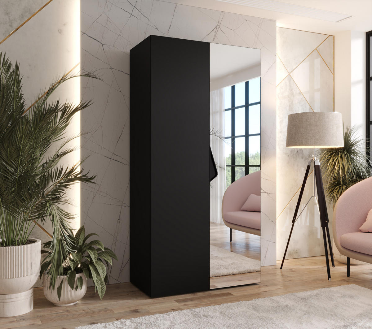 DREHTÜRENSCHRANK 202/100/52 2-türig - Schwarz, Holz/Metall (100/202/52cm) - Abiks Möbel