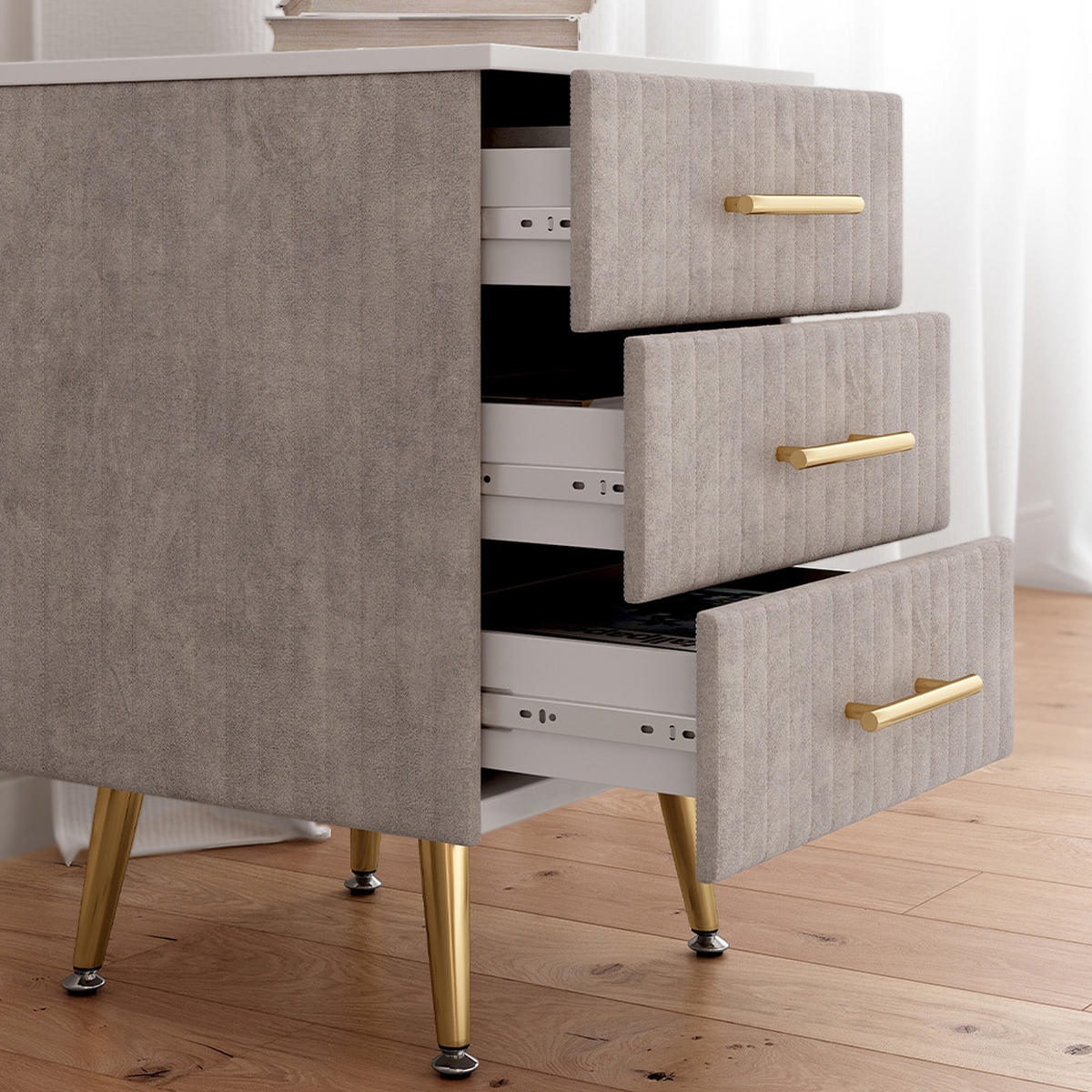 NACHTTISCH Velia Grau 41 x 62 cm mit 3 Schubladen - Grau, Holzwerkstoff (41/62/40.5cm) - Vicco