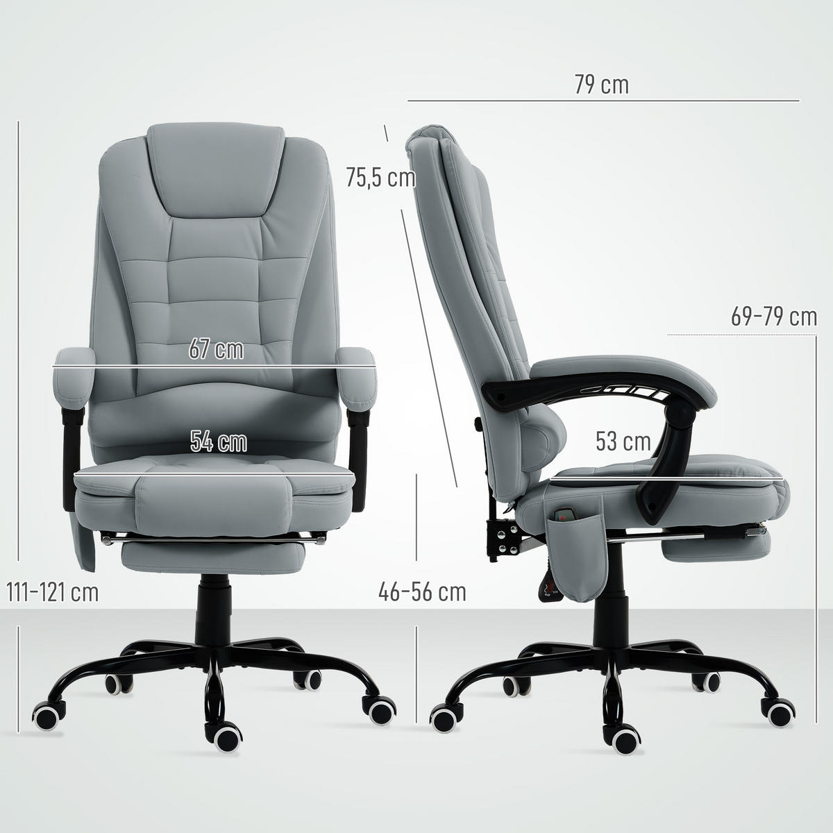 CHEFSESSEL DE-11832 7-Punkt-Massage & 155° Neigung Grau - Grau, Metall (79/121/67cm) - ComfortXL