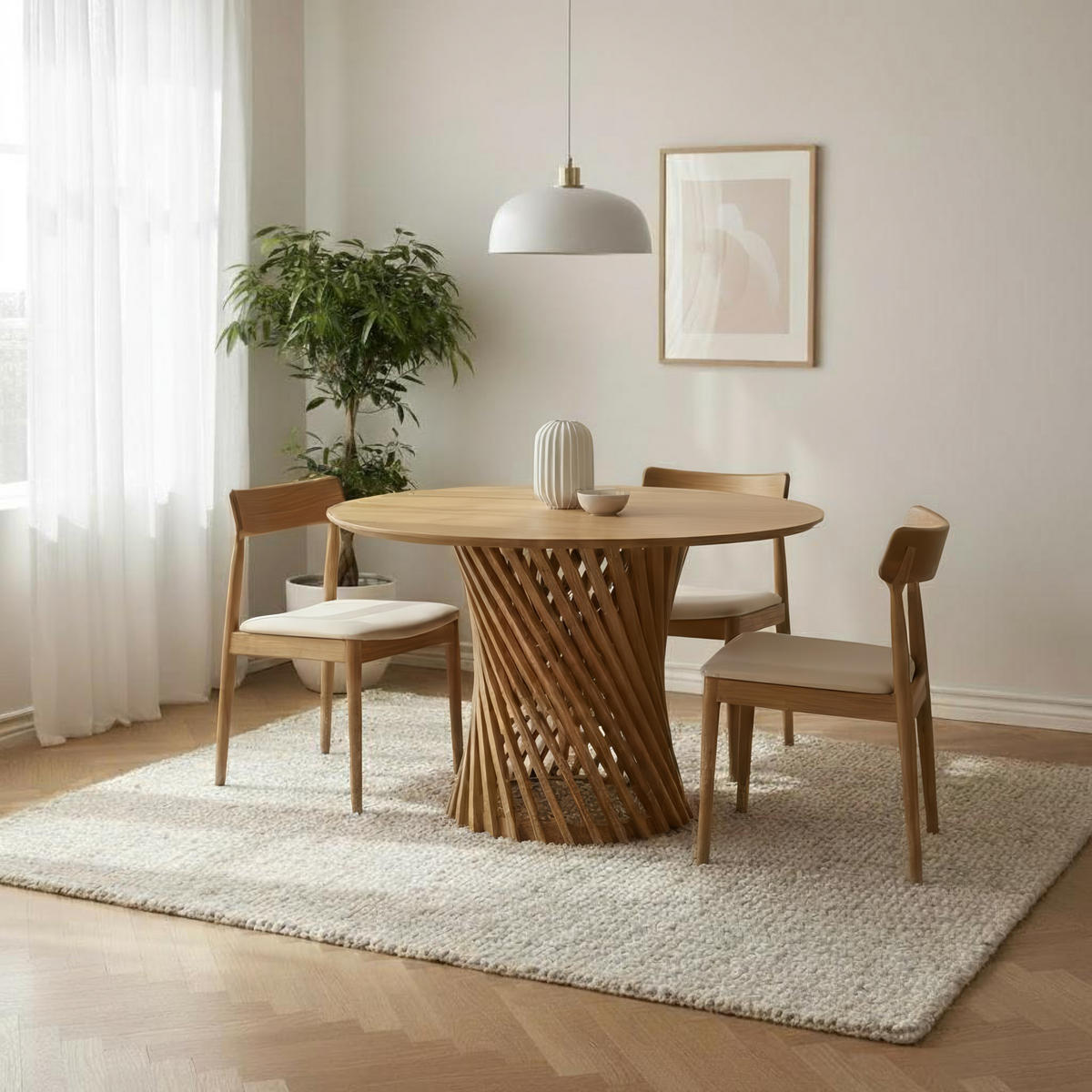 ESSTISCH Emma, Natur Massiveiche - Beige, Holz (120/120/75cm) - WOODEK
