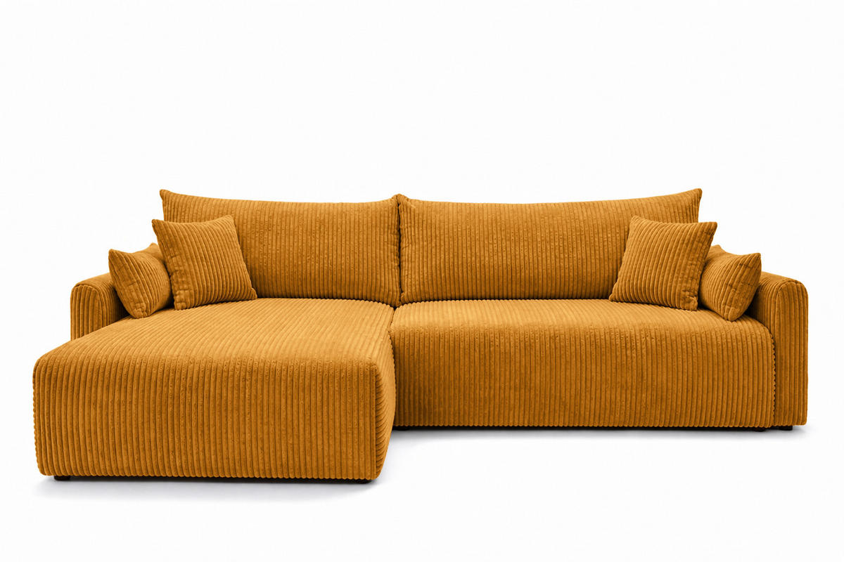 ECKSOFA Mit Schlaffunktion, Cordstoff Poso, Senffarbe, Links, JAPANDI - Gelb, Holz (262/145cm) - Kaiser Möbel