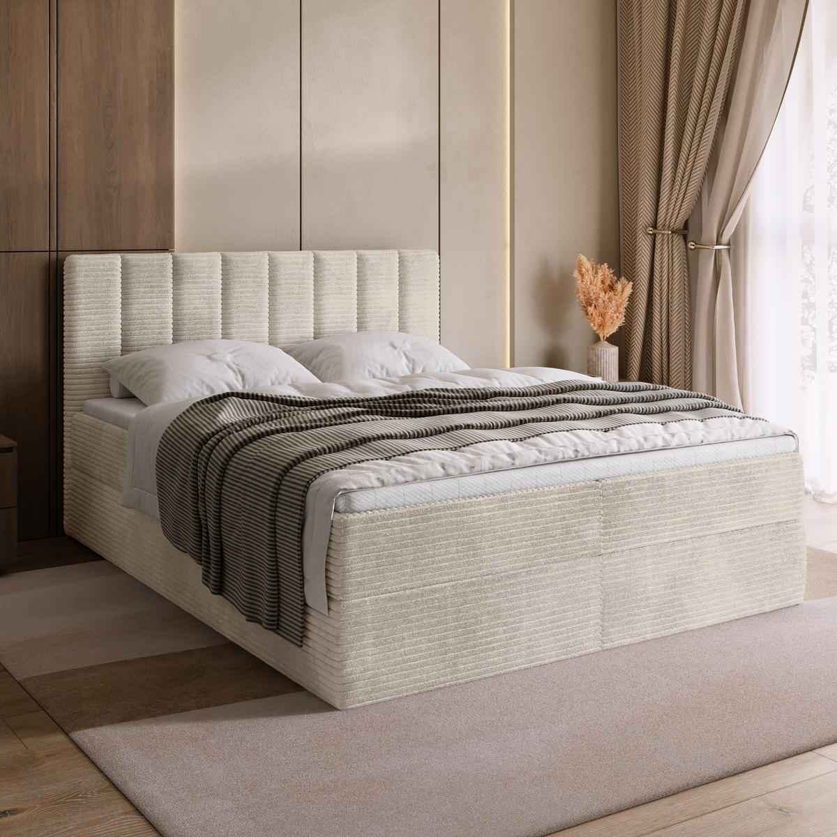 BOXBETT DENVER mit Topper 140x200 Vanille - Creme, Textil (140/200cm) - Bromarkt
