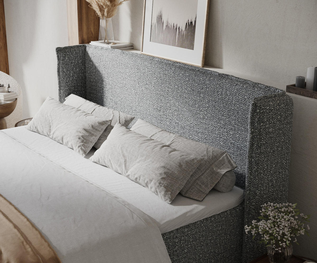BOXBETT Skyline Grau 180/200 cm mit Matratze und Topper - Schwarz/Grau, Holz/Holzwerkstoff (180/200cm) - Maison de Reve