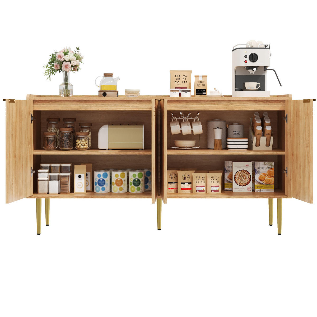 SIDEBOARD 140 cm Stauraum - Naturfarben, Holzwerkstoff (140/75/38cm)