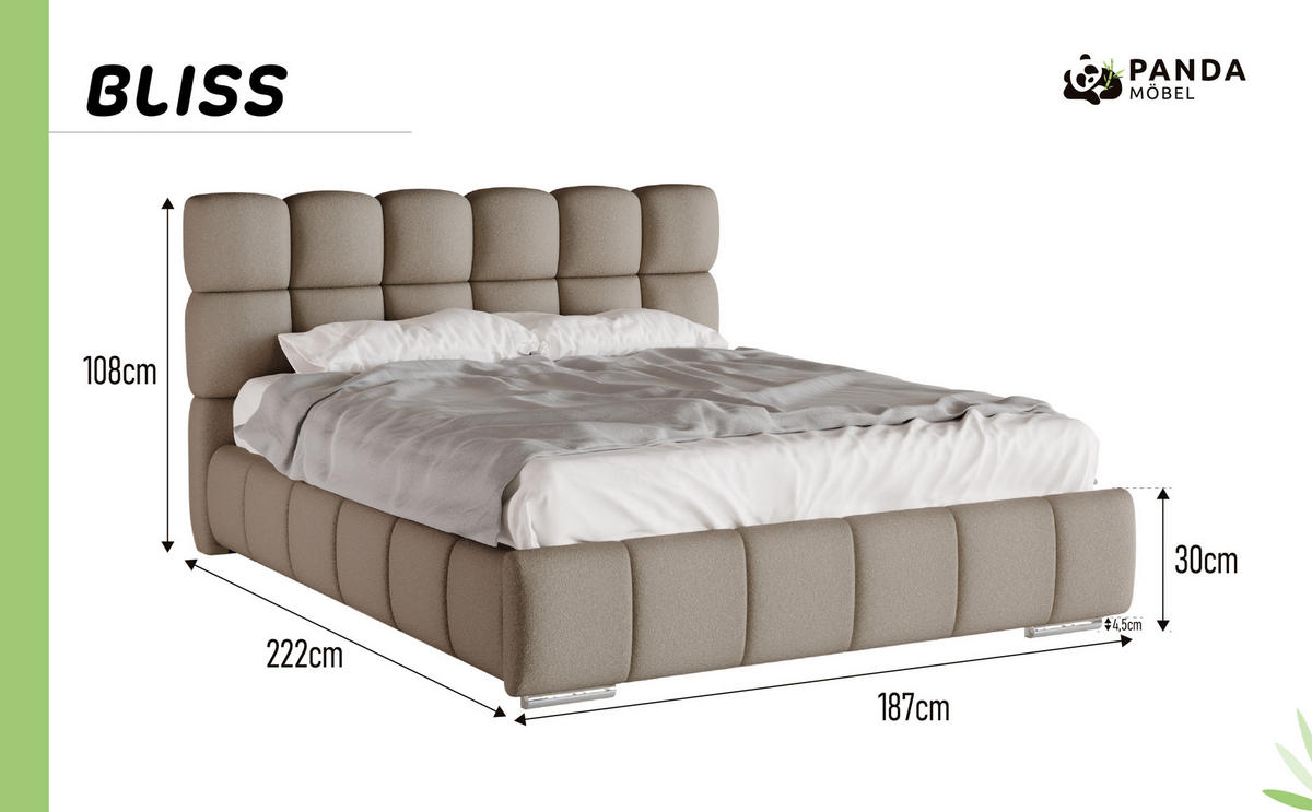 POLSTERBETT Bliss 160 x 200 cm mit Bettkasten und Lattenrost 7zonen Multipocketmatratze CIRA (24cm) - braun - Braun, Holz (160/200cm) - Panda Möbel