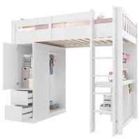 HOCHBETT 90/200 cm aus Massivholz und MDF mit Schreibtisch, LED, USB, 4 Schubladen und Kleiderschrank, Weiß - Weiß, Holzwerkstoff (90/200cm) - Redom