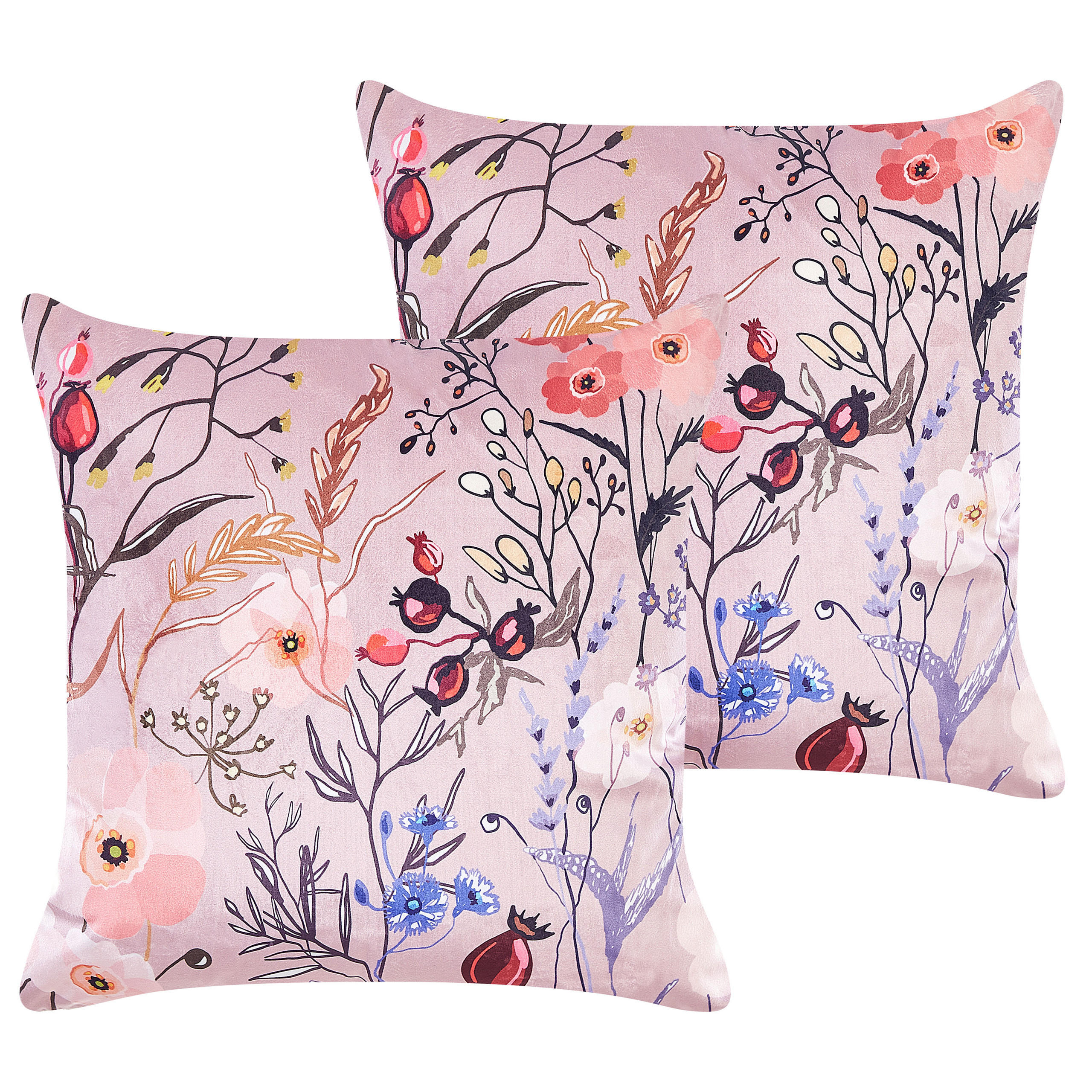 DEKOKISSEN 2er-Set Pastellrosa 45/45 cm Anemones - Pink, Textil (45/45cm) - Beliani