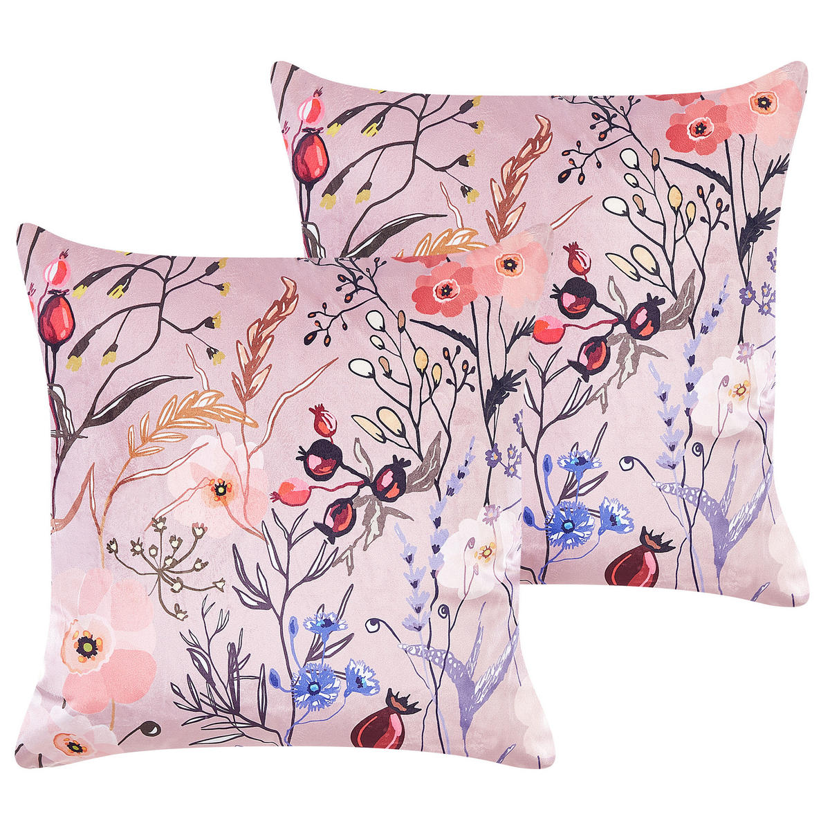DEKOKISSEN 2er-Set Pastellrosa 45/45 cm Anemones - Pink, Textil (45/45cm) - Beliani