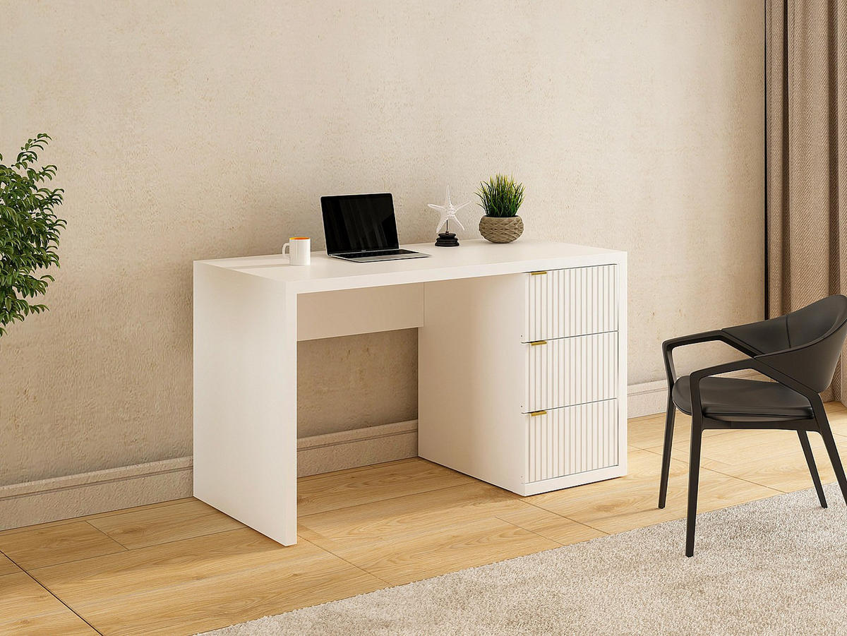 SCHREIBTISCH mit 3 Schubladen - Weiß - MABELI - Weiß, Holz (60/130/75cm) - Vente-Unique