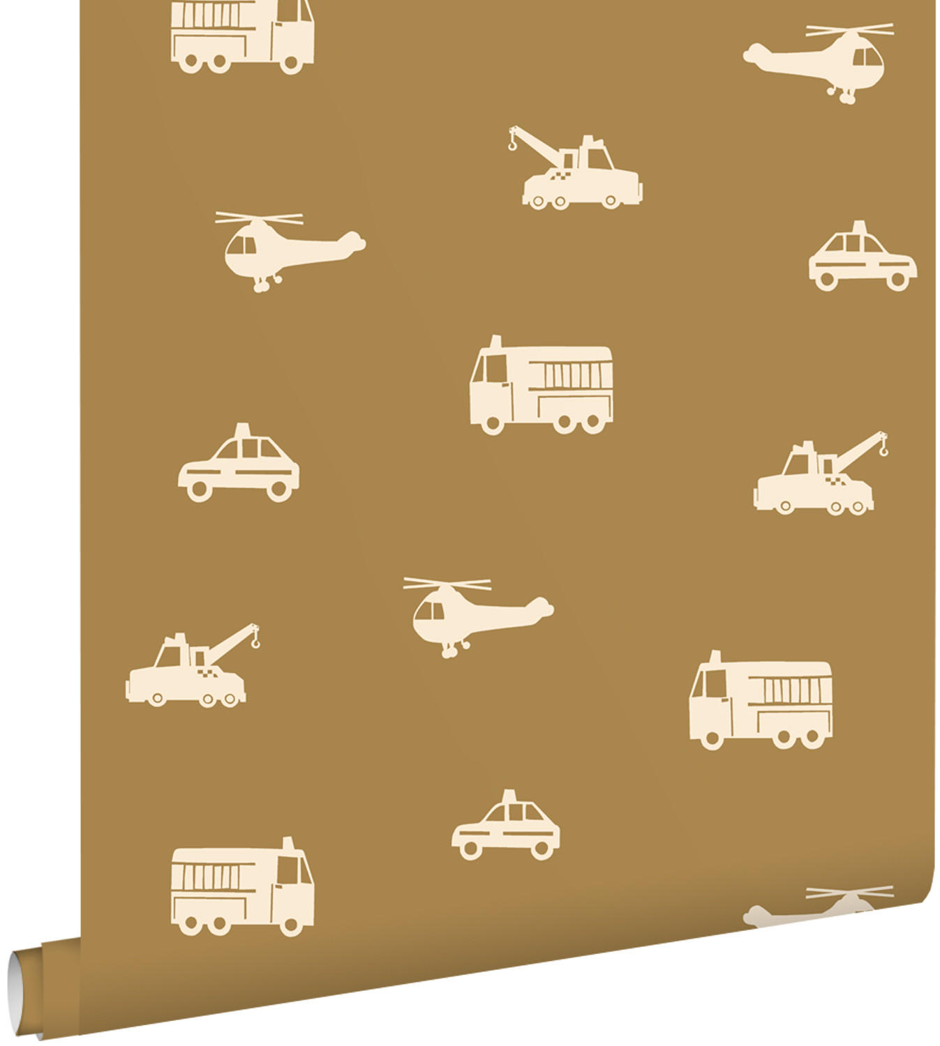 TAPETE Autos, Löschfahrzeuge, Hubschrauber und Kräne 50 x 900 cm - Gelb, Papier (50/0.1cm) - ESTAhome