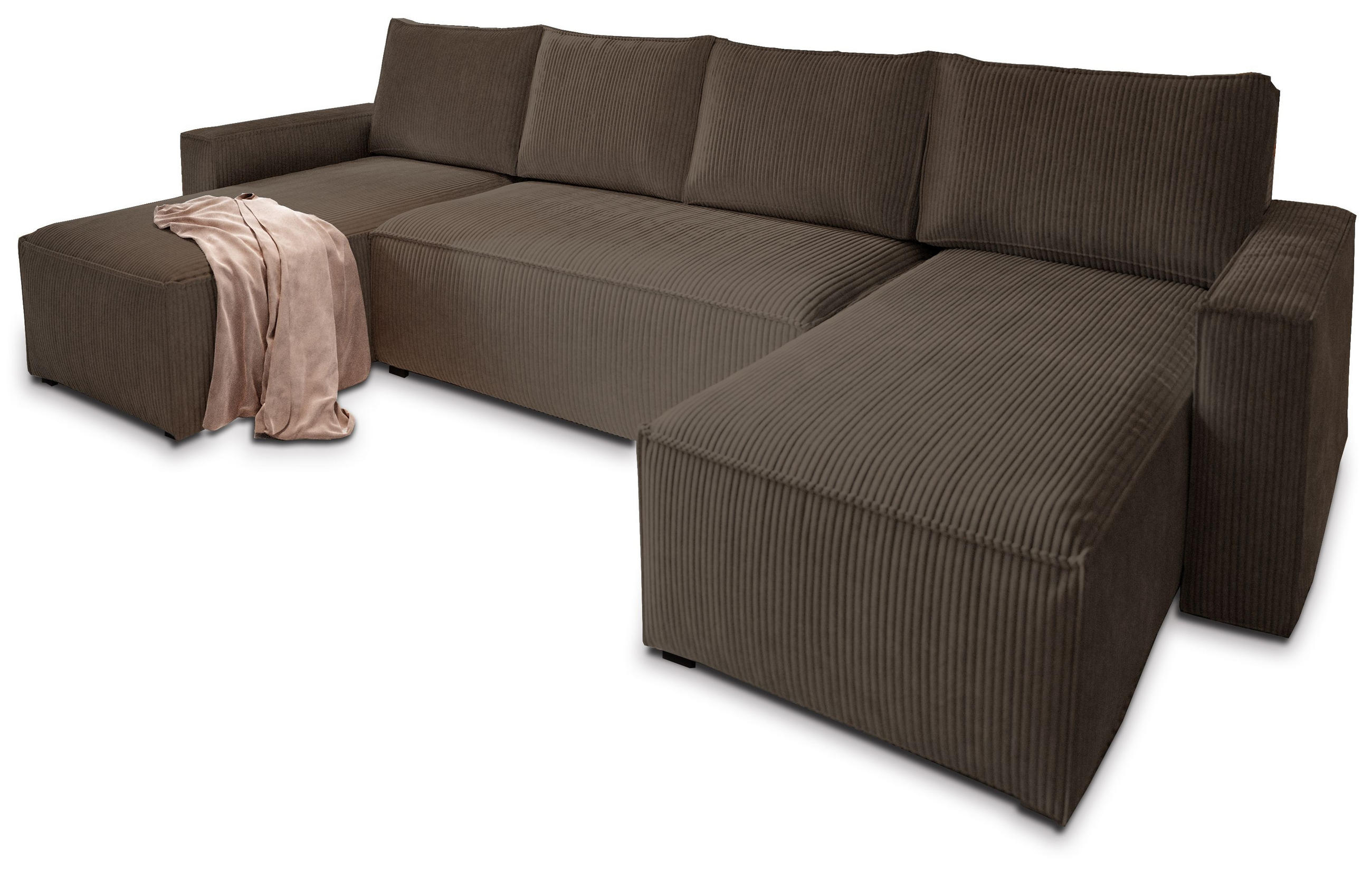 ROHOVÁ SEDAČKA ASPRA hnědá - šedá/hnědá, dřevo/textil (295/140cm) - MASSENO