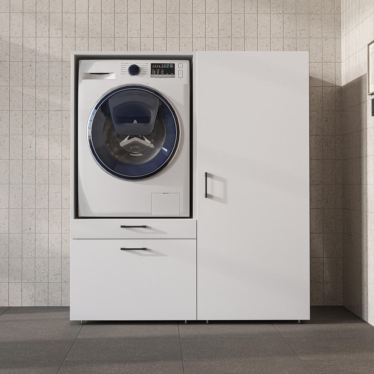 WASCHMASCHINENSCHRANK Serie 2 127cm Breit, 145cm Hoch - Weiß, Holzwerkstoff (127/145/67cm)