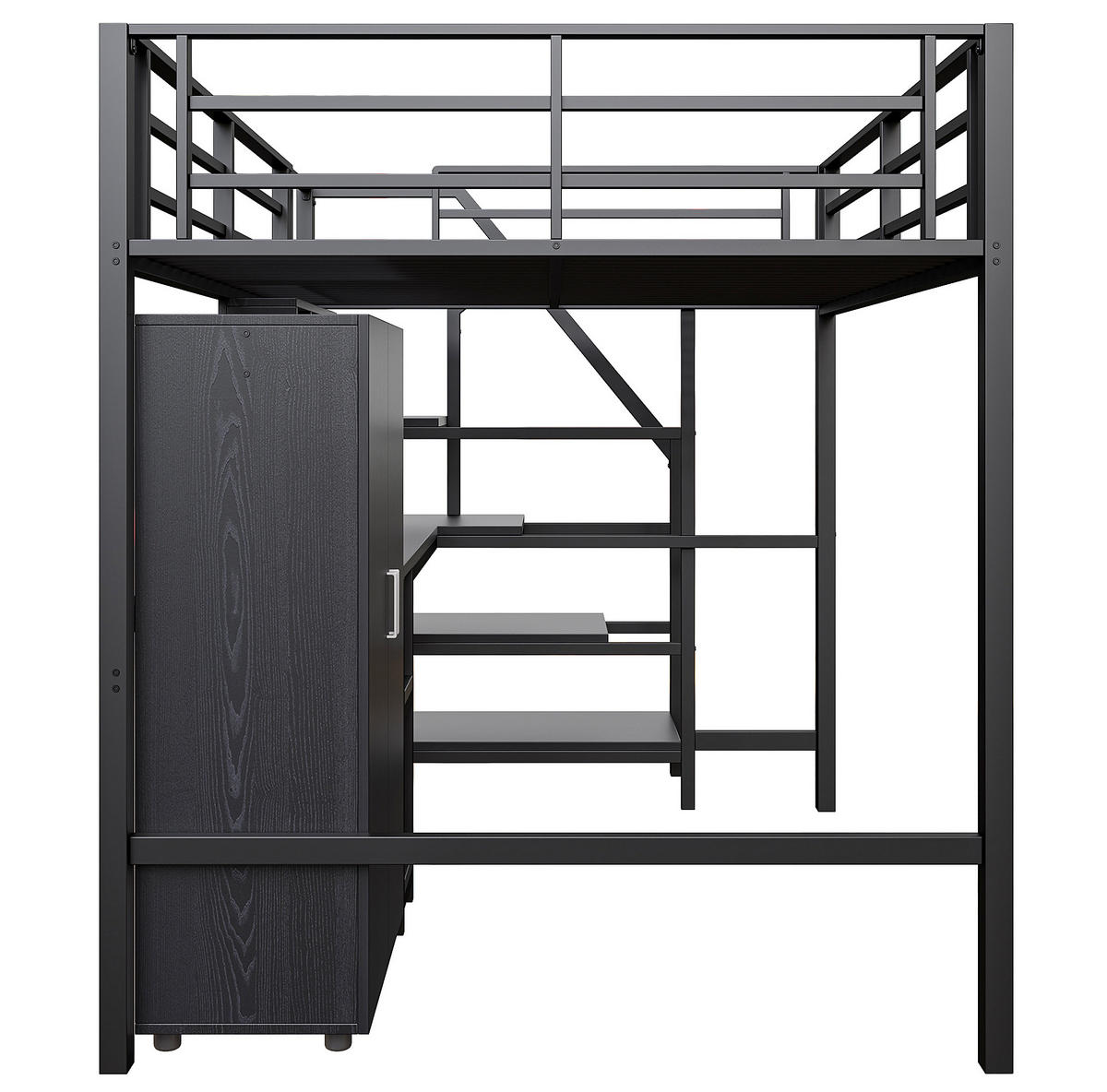 HOCHBETT 140/200 cm mit Kleiderschrank und Schreibtisch, Schwarz - Schwarz, Metall (140/200cm) - Flora Grace